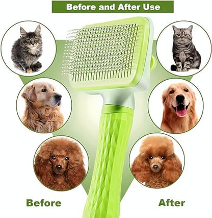 Versatile Pet Grooming Brush and Deshedding Tool - Gently Removes Loose Undercoat for Cats and Dogs, Suitable for Pet Massage (Green Light)