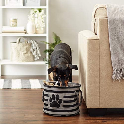 Bone Dry Pet Storage Collection Striped Paw Patch Bin, Black, Small Round