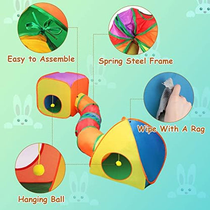 YUEPET Rabbit Tunnel & Cube Tent, Bunny Hideout, Guinea Pig Tunnel, Rainbow