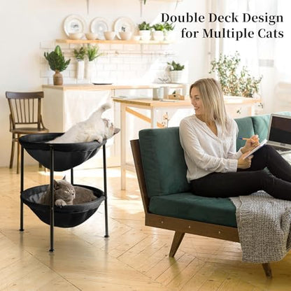 JUNSPOW Double Cat Bed Black, Breathable for 2 Cats 22.8in x18.7in x 18.7in