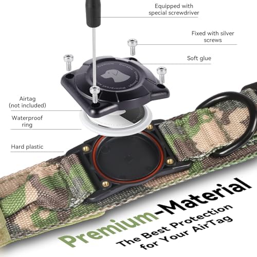 2026 Upgrade Waterproof Tactical AirTag Dog Collar, Built in AirTag Holder