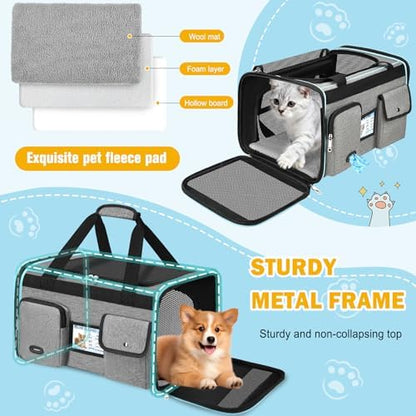 HUANLANG Large Cat Carrier Soft Sided Travel Pet Carrier Airline Approved