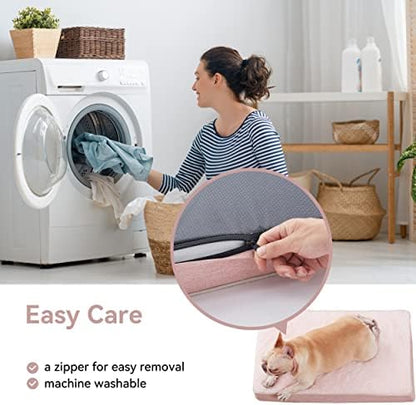 WATANIYA PET Memory Foam Orthopedic Large Dog Bed, Washable Dog Bed for Crate with Cooling Gel Mattress, Waterproof Liner and Plush Removable Cover for Extra Large Dogs (Pink)