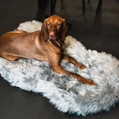 IHAPPYDOG Faux Fur Orthopedic Dog Bed, Memory Foam, Grey 50"x30"
