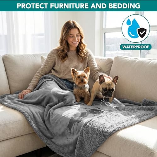 PetAmi Waterproof Dog Blanket for Large Dog Cat Pet, 60x80, Light Grey