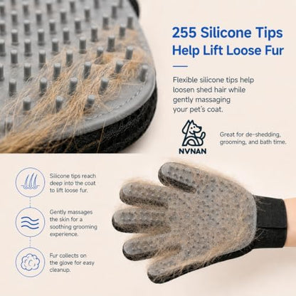 NVNAN Pet Hair Removal Glove for Dogs & Cats, 2-Pack Gray