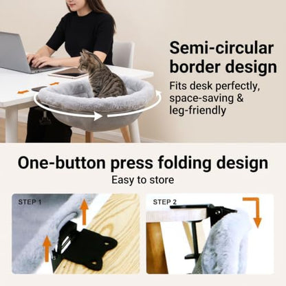 SWIND Cat Desk Bed - Ultra Soft Faux Rabbit Plush Sunken Cat Bed for Desk, Space-Saving Semi-Circular Cat Hammock for Gaming & Home Desks, Holds Up to 50 Lbs