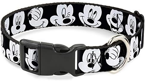 Buckle-Down Plastic Clip Collar - Mickey Mouse Expressions CLOSE-UP Black/White - 1.5" Wide - Fits 18-32" Neck - Large