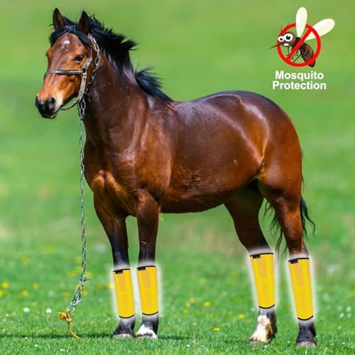 FOXLVDA Pony Fly Boots (Donkey/Mini Horse), Set of 4 - Loose Fitting Design, Breathable, Adjustable & UV Protective with Support Bars for Reduce Stomping & Leg Fatigue, 13hh-14.2hh (Yellow, Medium)