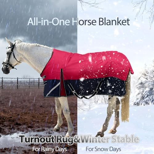 1200D Winter Horse Blanket,300g Fill,Red/Blue 81''