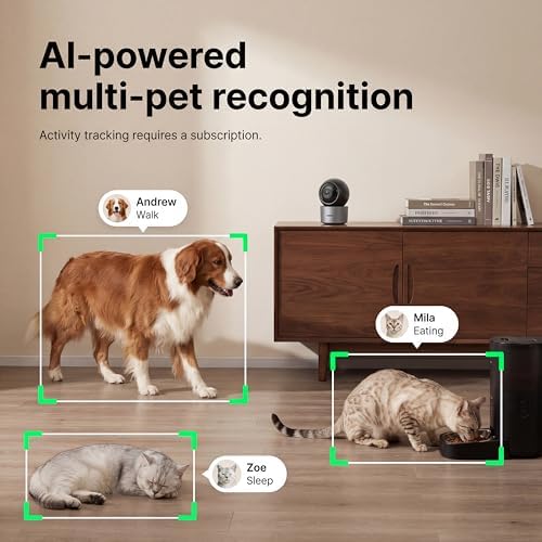 AI Pet Camera Indoor, Multi-Pet Recognition for Up to 6 Pets, 2K 3MP Dog & Cat Camera with 360° Auto Tracking, AI Daily Summaries, Night Vision, 2-Way Audio, 2.4/5GHz WiFi