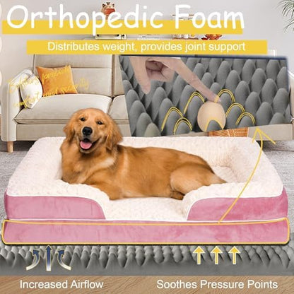 Orthopedic Dog Bed Medium Large Sized Dog, Extra Large Dog Bed(Pink, XXL)