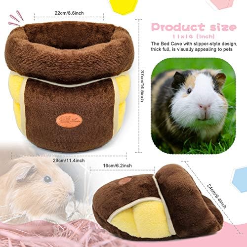 YUEPET Guinea Pig Bed Cuddle Cave, Warm Fleece Hideout, Brown
