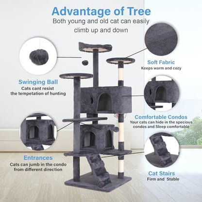 FDW | 54" Cat Tree Tower | Ashy | Multi-Level Indoor Activity Center