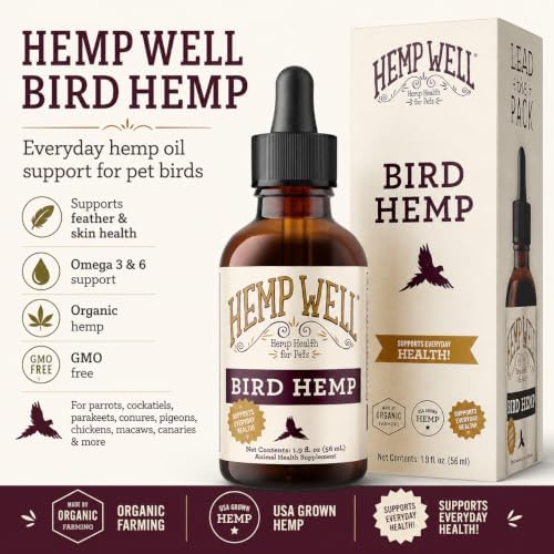 Hemp Well Bird Hemp Oil with Organic Hemp, Feather & Skin Support, 2 Fl Oz