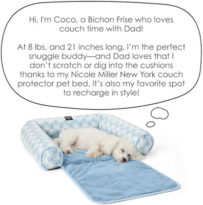 Nicole Miller New York PET Kendall Fluted Geo Cozy Couch Protector Pet Bed, Cozy & Calming, Non-Slip Bottom, Machine Washable, Blue, Large 40"x23"x4"