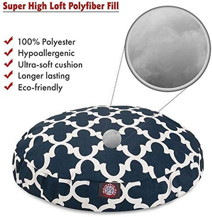Navy Trellis Large Round Indoor Outdoor Pet Dog Bed With Removable Washable Cover By Majestic Pet Products