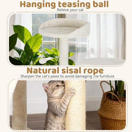 BestOffice 81 Inch Cat Tree, Multi-Level Cat Tower with Condo, Perches, Sisal Scratching Posts, Climbing Ladder,Indoor Activity Center Play House for Kittens & Adult Cats, Beige