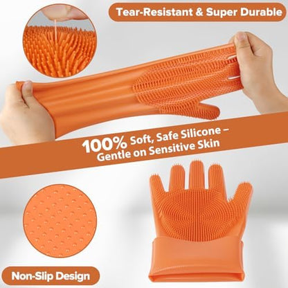 Augwind 6PCS Grooming & Bath Supplies for Dogs, Cats | Dog Washing Gloves | Dog Bath Brush | Dog Shower Brush | Pet Grooming Gloves | Dog Grooming kit | Pet Supplies for Showerhead & Sprayer (Orange)