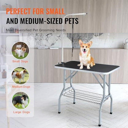 VEVOR Pet Grooming Table Arm with Clamp, 36''x24'' Dog Grooming Station, Foldable Pets Grooming Stand for Medium and Small Dogs, Free No Sit Haunch Holder with Grooming Loop, Bearing 330lbs