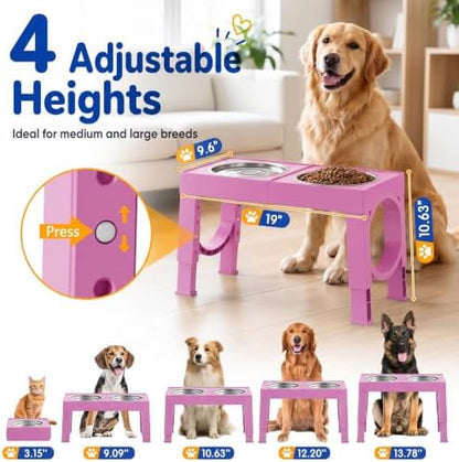 XIAZ Elevated Dog Bowls Large Breed Raised Dogs Bowl Stand Large/Medium Sized Dog Stainless Steel Food Water Bowl Stands 5 Heights Adjustable 9/11/12/14in Pet Feeder Dish Station