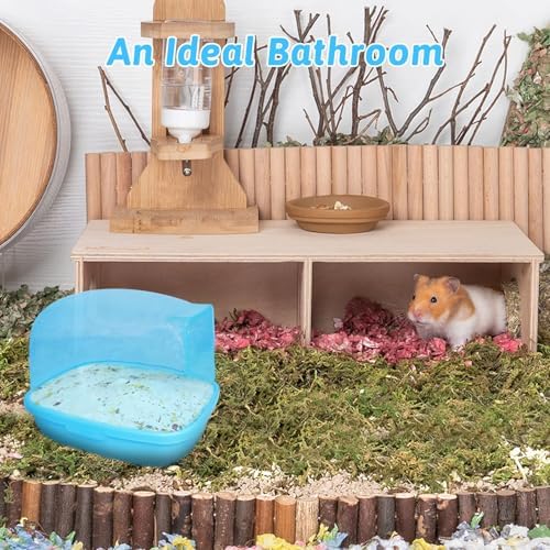 Hamiledyi Hamster Bathtub Dwarf Hamster Bathroom Sand Bath Container Chinchilla Sauna Room Plastic Sand Bath Box House for Gerbils Hedgehog Mice or Other Small Pets Animals(Blue,Large Size)