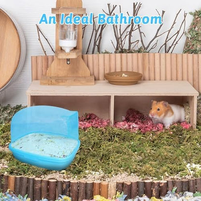 Hamiledyi Hamster Bathtub Dwarf Hamster Bathroom Sand Bath Container Chinchilla Sauna Room Plastic Sand Bath Box House for Gerbils Hedgehog Mice or Other Small Pets Animals(Blue,Large Size)