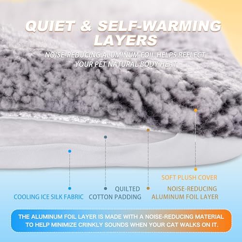 Self Warming Cat Bed, Reversible Cooling Mat for Cats, Gray, 24 x 36 Inches