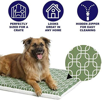 MidWest Homes for Pets Quiet Time Teflon Defender Dog Beds; Pet Beds Designed to Fit Folding Metal Dog Crates, Green & White Geometric Pattern, 42-Inch
