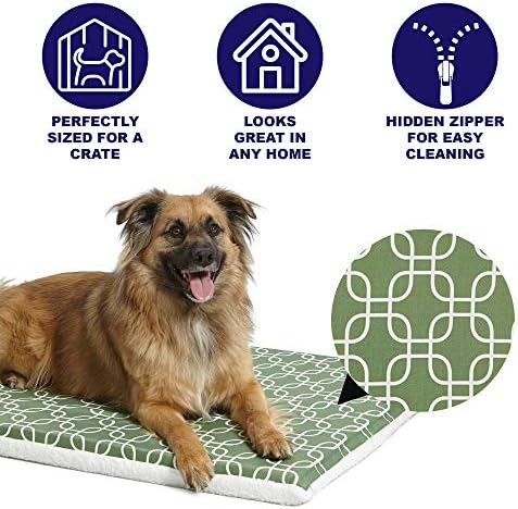 MidWest Homes for Pets Quiet Time Teflon Defender Dog Beds; Pet Beds Designed to Fit Folding Metal Dog Crates, Green & White Geometric Pattern, 36-Inch