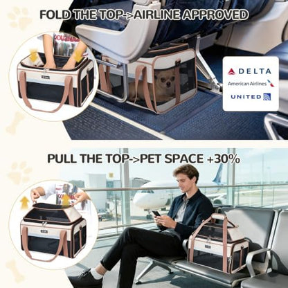 Lekereise Top-Expandable Pet Carrier 18x11x11Inch Delta American United Airline Approved Soft Sided Underseat to 15lbs Travel Carriers for Small Dogs Cats with Locking Safety Zippers Anti-Scratch Mesh