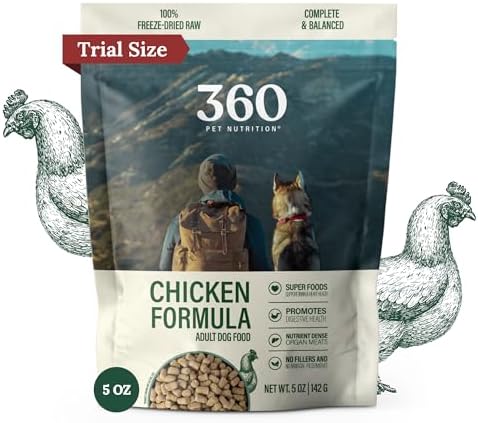 360 Pet Nutrition Freeze-Dried Raw Dog Food – Chicken Recipe with Liver & Organs, High Protein, Omega-3s, Fruits, Veggies & Superfoods, Grain-Free, No Fillers, 5 oz – Made in USA
