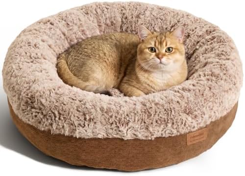 FUKUMARU Extra Thick Plush Cat Bed, Calming Donut, Anti-Anxiety & Washable