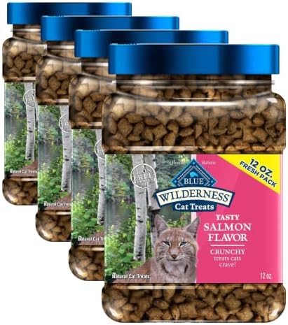 Blue Buffalo Wilderness Crunchy Cat Treats, Made with Natural Ingredients, Tasty Salmon Flavor, 12-oz Tub (Pack of 4)