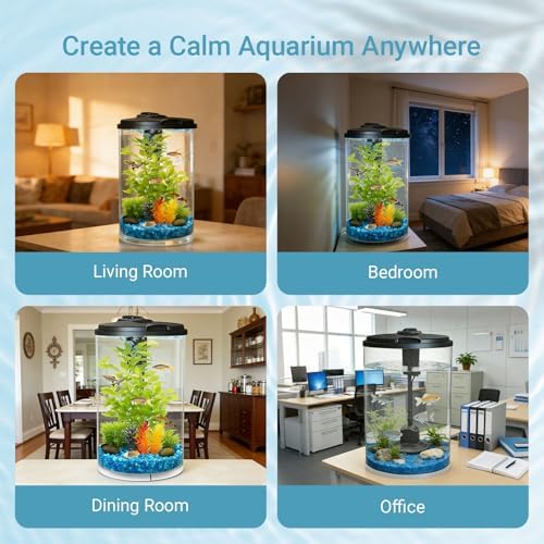 Koller Products 3-Gallon 360 Aquarium with LED Lighting (7 Color Selections) and Power Filter, Impact-Resistant Plastic, Ideal for a Variety of Tropical Fish