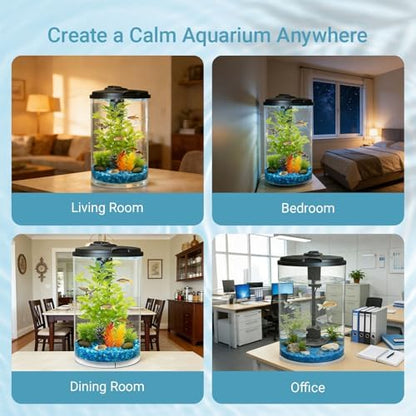 Koller Products 3-Gallon 360 Aquarium with LED Lighting (7 Color Selections) and Power Filter, Impact-Resistant Plastic, Ideal for a Variety of Tropical Fish