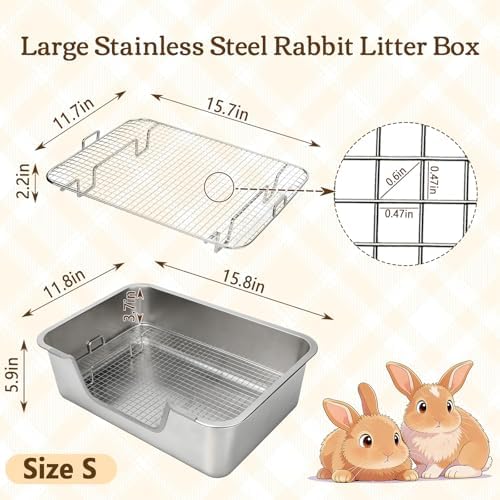 Rypet Large Stainless Steel Rabbit Litter Box Set for Small Animals