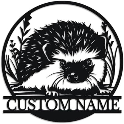 Custom Hedgehog Metal Sign, Personalized Name Wall Art, Unique Home Decor Gift, Garden Memorial Marker, Housewarming Present for Hedgehog Lovers (Style-2)
