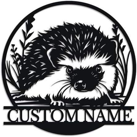 Custom Hedgehog Metal Sign, Personalized Name Wall Art, Unique Home Decor Gift, Garden Memorial Marker, Housewarming Present for Hedgehog Lovers (Style-2)