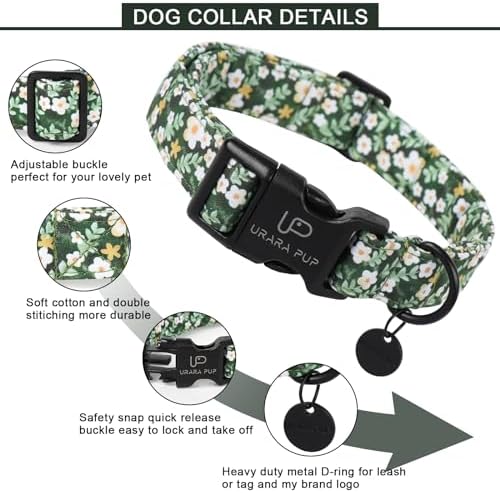 Summer Dog Collar, Flower Print Dog Collar with Adjustable Plastic Buckle, Lightweight Cute Pet Collar, Ideal Gift for Boy Girl Dogs