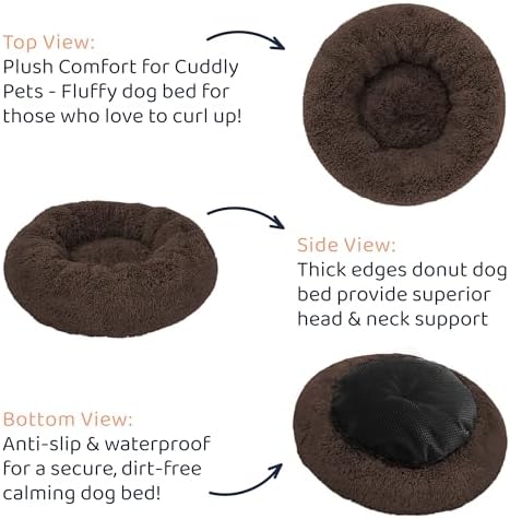 Calming Donut Dog Bed for Small Dogs, Round Dog Bed for Medium & Large Dogs