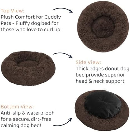 Calming Donut Dog Bed for Small Dogs, Round Dog Bed for Medium & Large Dogs