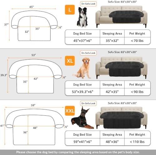 Calming Dog Bed Fluffy Plush Dog Mat for Furniture Protector with Removable Washable Cover for Large Medium Small Dogs and Cats (Extra Large(53x39.3x6), Dark Grey)