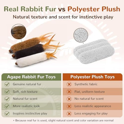 Agape Rabbit Fur Cat Toys with Catnip & Silvervine Gall Fruit, Chew Toys