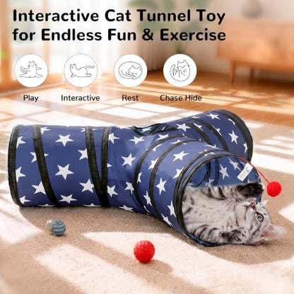 Tempcore Cat Tunnel, 3-Way Collapsible Toy for Indoor Cats, Pentagram