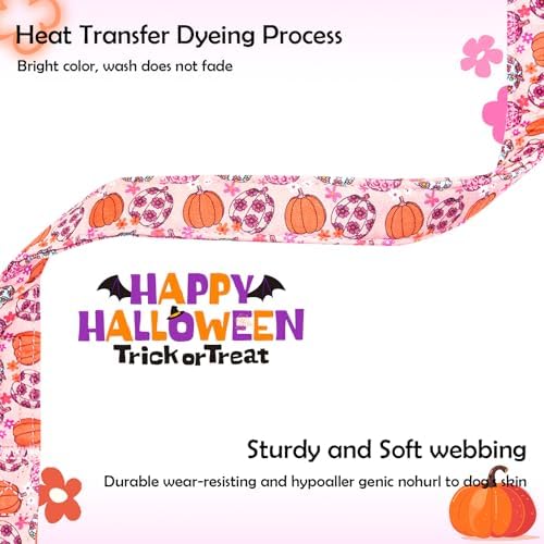 Lionheart glory Halloween Dog Collar-Pumpkin Floral Fall Pink Dog Collars with Cute Ghost Pendant Soft Adjustable Collar for Large Dogs Female Male Collars Party Pet Gift