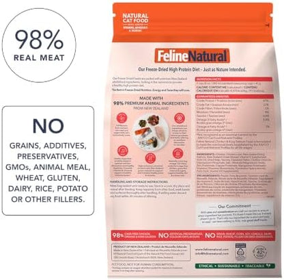Feline Natural - High Protein Freeze Dried Dry Cat Food with 98% Meat