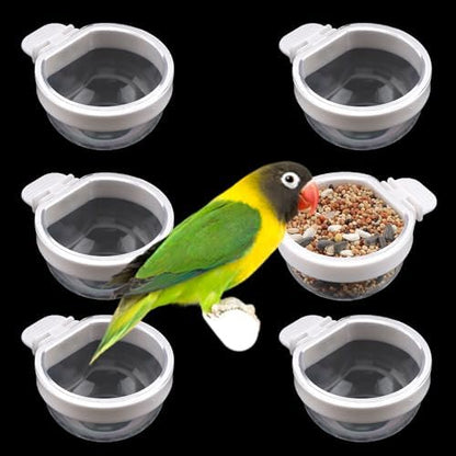 6 Pack Detachable Transparent Bowl Plastic Food Cup Convenient Hanging Seed Water Feeder for Parrot Canary Finch Small Size Bird