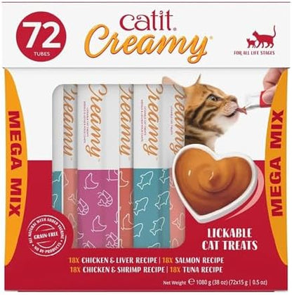 Catit Creamy Lickable Cat Treat, 72 Pack, 0.5 oz Each