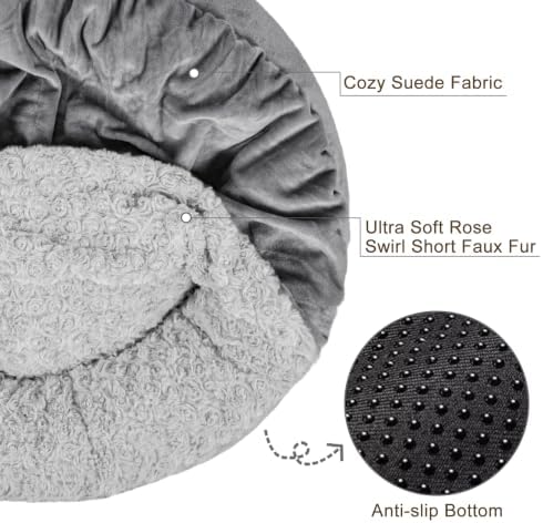 JOEJOY Small Dog Bed Cat Bed with Hooded Blanket, Cozy Cuddler Luxury Puppy Pet Bed, Donut Round Calming Anti-Anxiety Dog Burrow Cave Bed - Anti-Slip Bottom and Machine Washable 26 inch